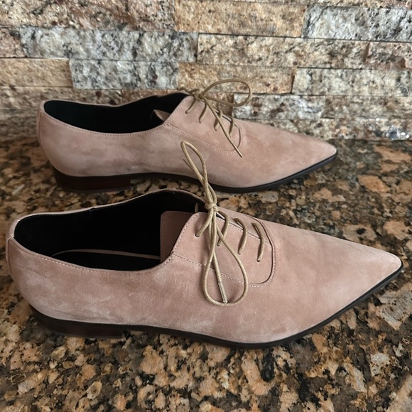 L'AGENCE Elise III Pointed Toe Oxford Flat Shoes Cappuccino Suede - Picture 7 of 13